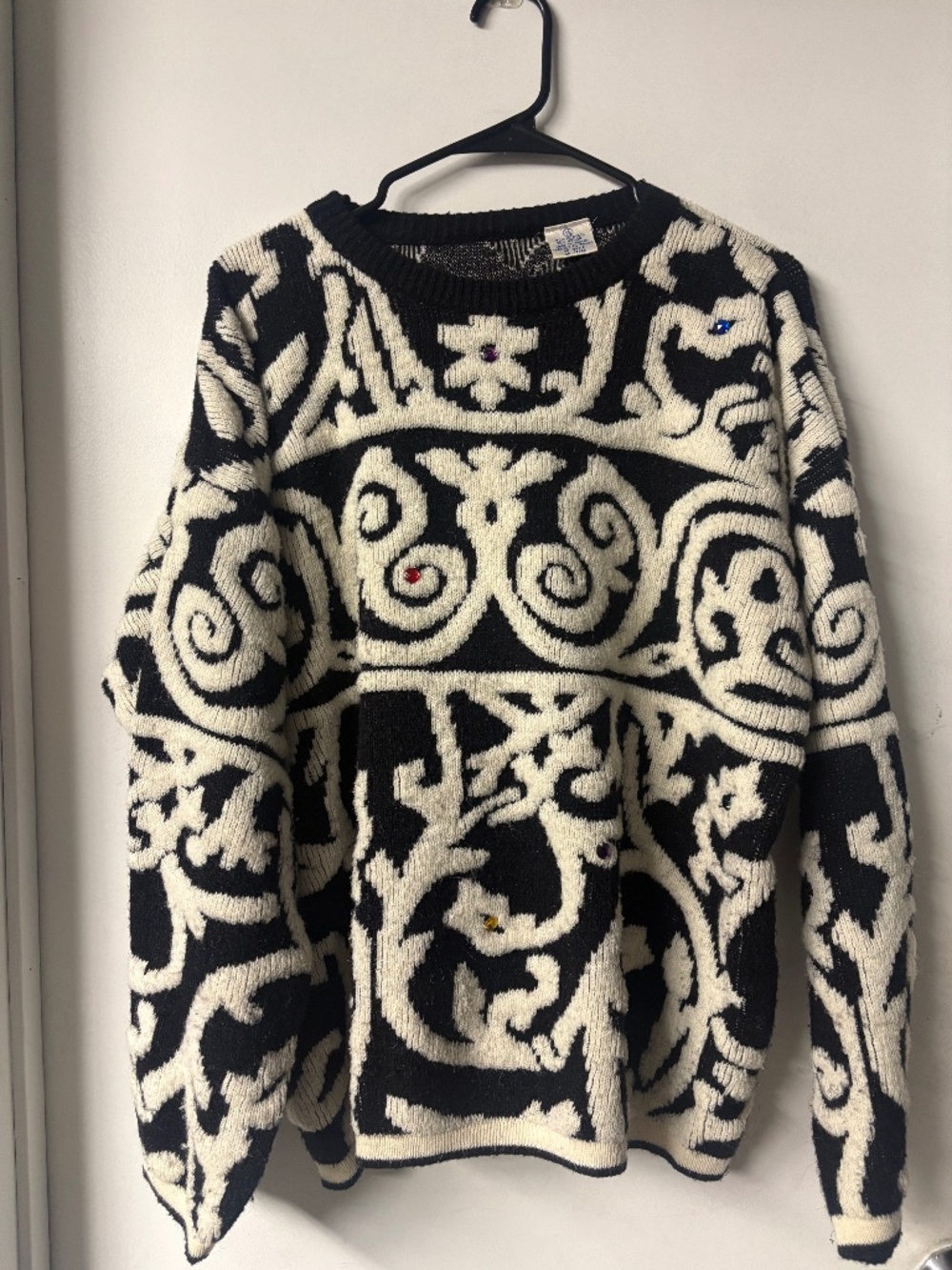 Vintage Black and White Sweater with Gems Size M